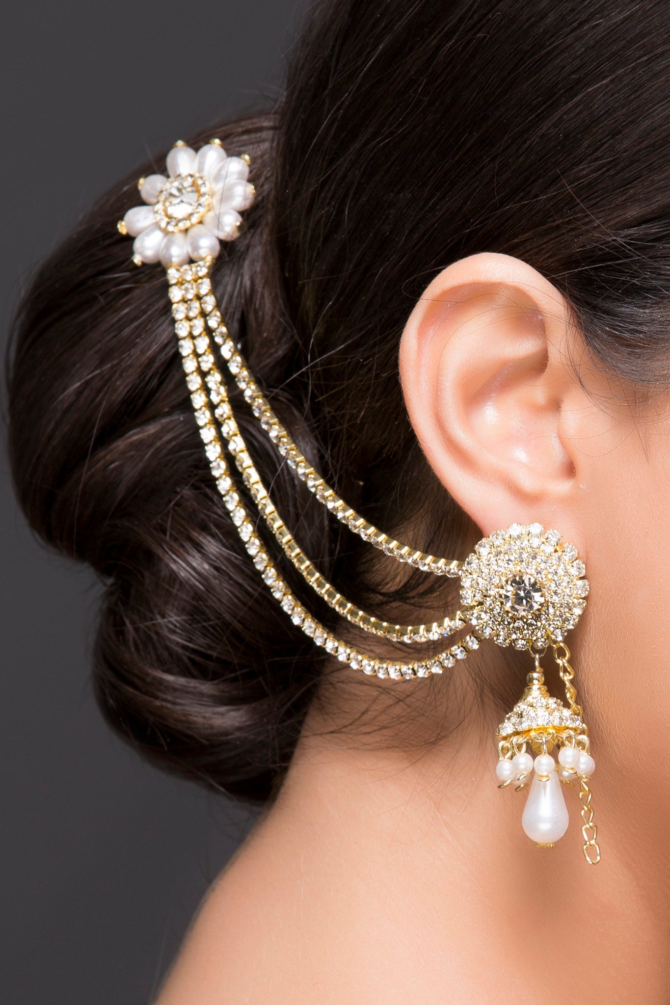 Vrinda Jhumka Earrings With Ear Chain – Indiatrendshop
